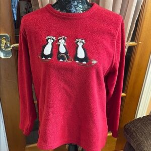 Cathy Daniels Red Cat Embroidered Women's fleece sweatshirt, S